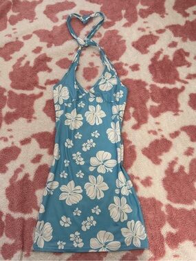 Kids Blue Floral Halter Swim Dress